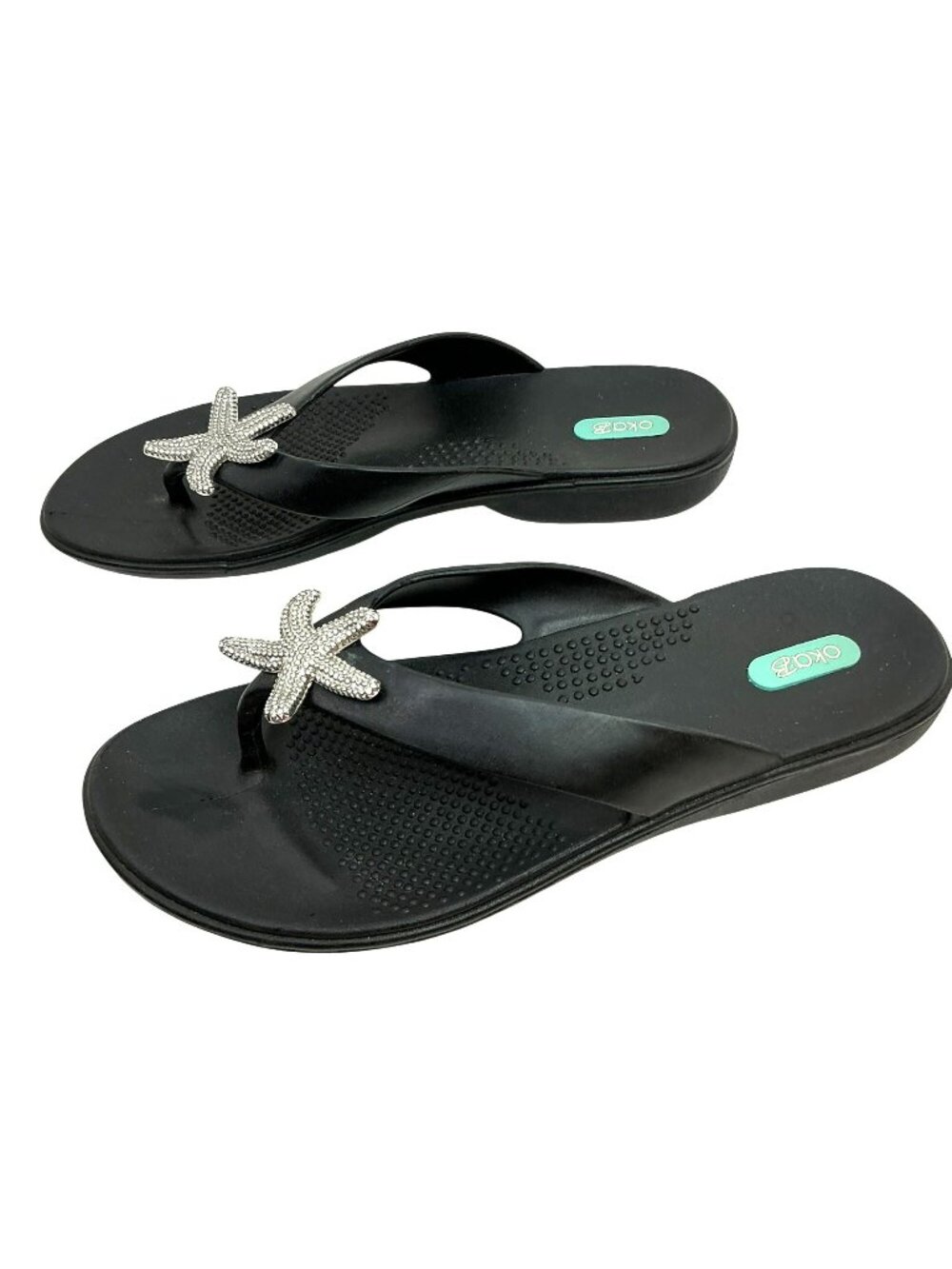 New Oka-B Starfish Comfort Thong Flip-Flop Sandals Womens Large Black Silver